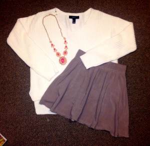 Sweater: Forever 21, necklace: Forever 21, skirt: Nordstrom